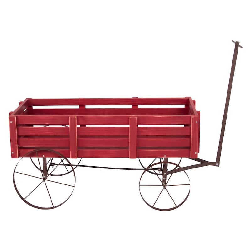 Goldcoast 51" Rustic Wagon Garden Planter with Metal Wheels