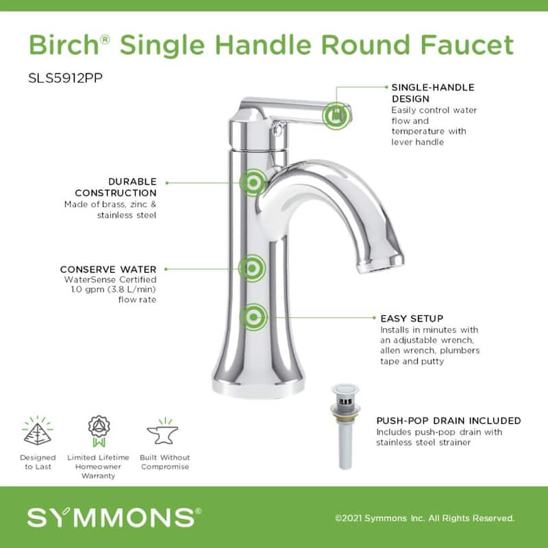 Symmons SLS5912PP Birch 1.0 GPM Vessel Single Hole Bathroom Faucet