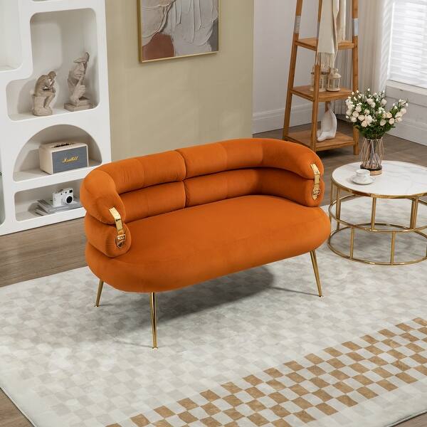 Modern Upholstered Arm Chair Orange Velvet Accent Chair Tufted Lounge ...