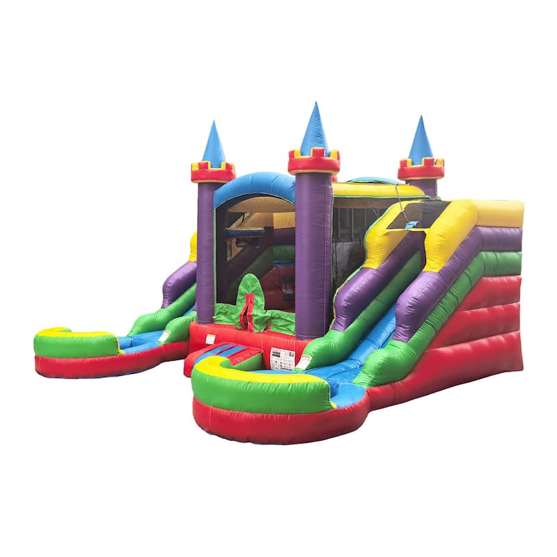 POP JUMP Rainbow Castle Bounce House and Double slide Combo