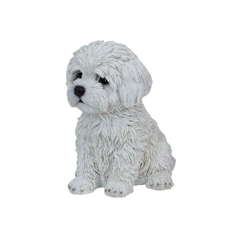 Sitting Maltese Puppy Outdoor Garden Statue- 10.5"