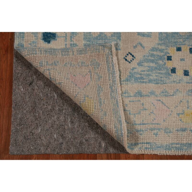Hand Knotted Oriental 100% Wool Carpet Transitional Geometric Navy Blue & Blues Oushak Runner Rug - 14' 0'' X 3' 4''