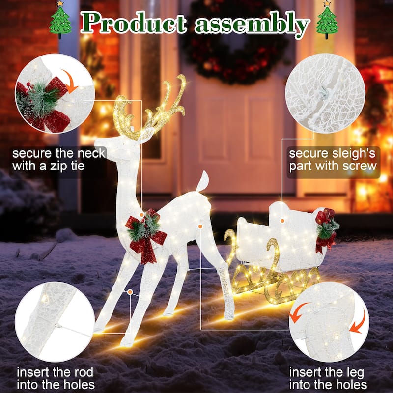 Futzca Lighted Christmas Reindeer & Sleigh, Outdoor Angel Christmas Decoration