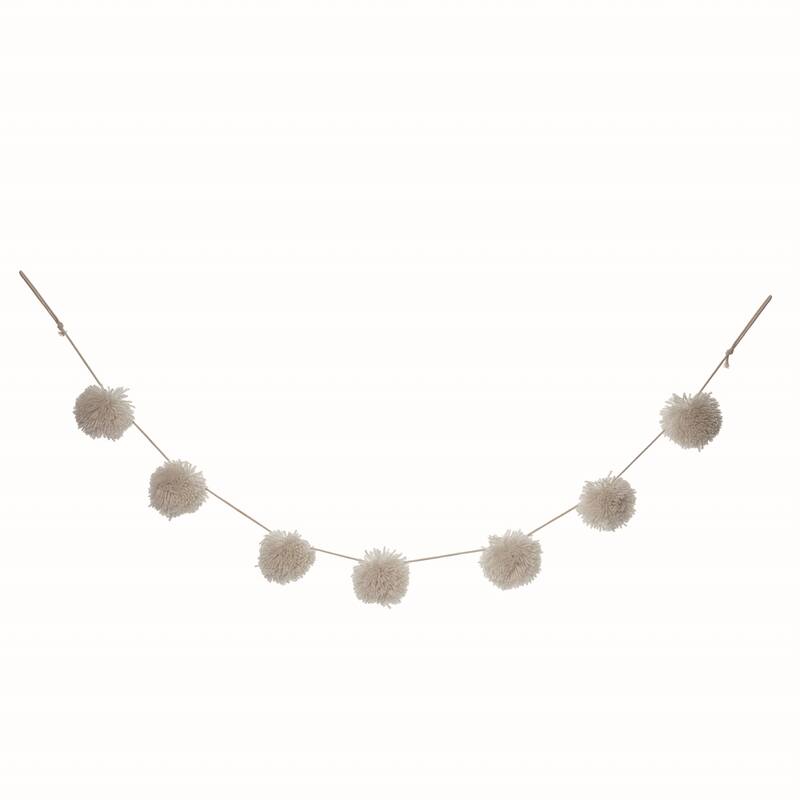 Transpac Polyester White Christmas Plush Pom Garland