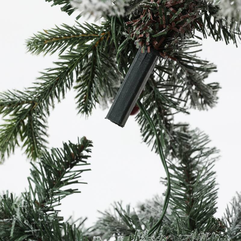 Pre-Lit LED 5ft Snow Flocked Artificial Christmas Tree with Red Berries and Metal Pot - 60" H x 25.5" W x 25.5" D