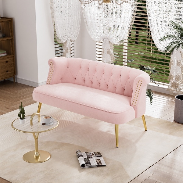 Ouyessir Modern Loveseat Settee Bench Sofa with Nailhead Trim and Golden Legs On Sale Bed Bath Beyond 38374329