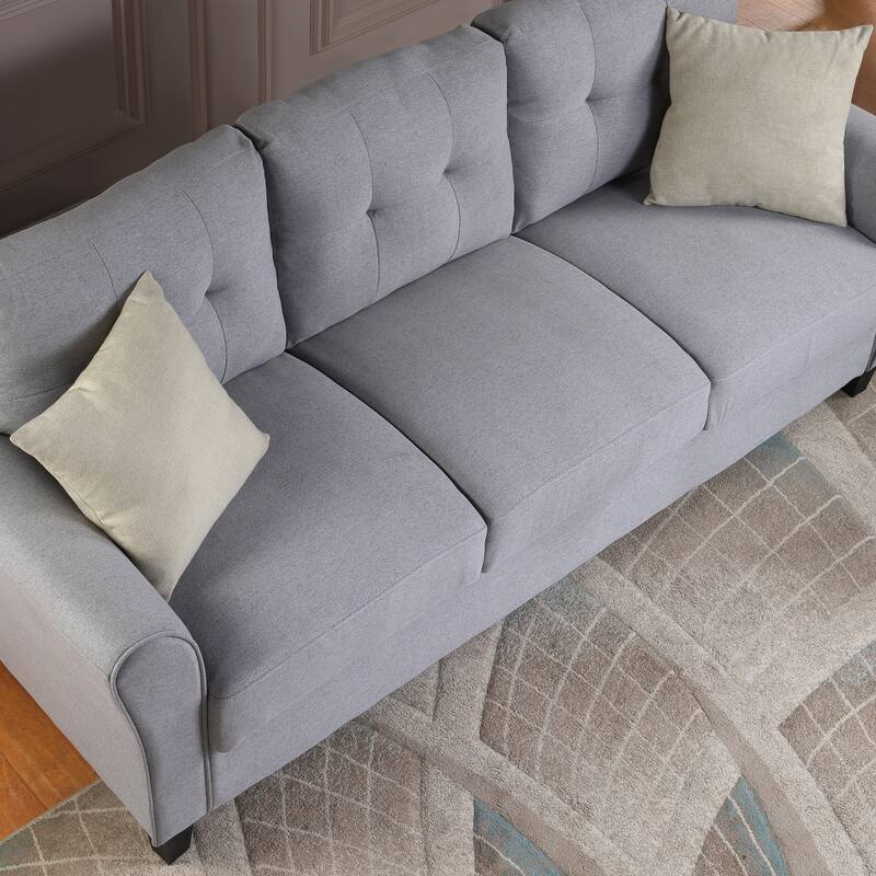3-Seater Linen Sofa - Durable Couch with Round Arms & Comfortable Foam Cushion