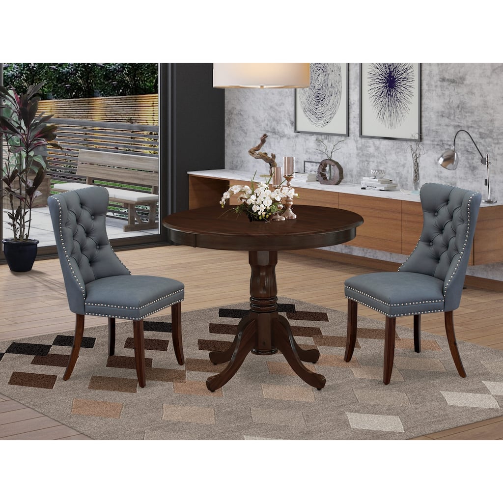 East West Furniture Kitchen Table Set Includes a Round Dining Table and Upholstered Chairs, Antique Walnut (Pieces Options)