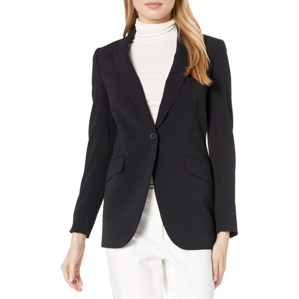 Anne Klein Womens Blazer Jacket Black Size 6 Stretch Single Button. Opens flyout.