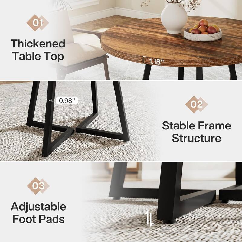 Small Dining Table for 4, 31.5 Inches Industrial Dinner Table with Metal Base