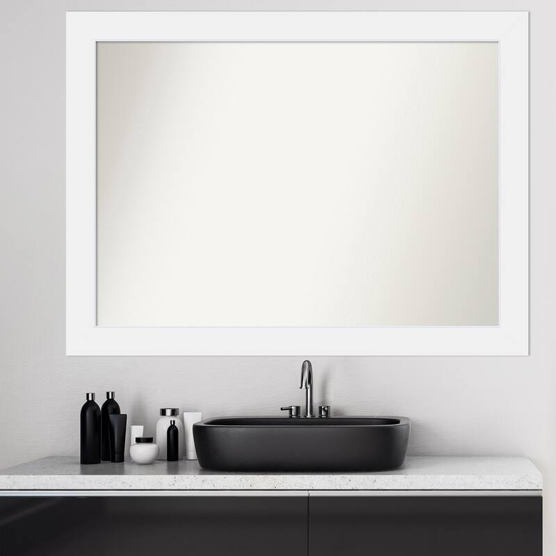 Non-Beveled Wood Bathroom Wall Mirror - Corvino White Frame