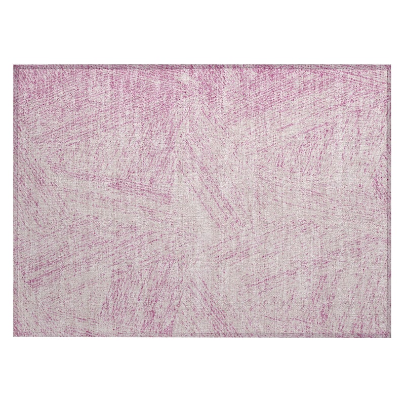 Machine Washable Indoor/ Outdoor Solid Geo Chantille Rug