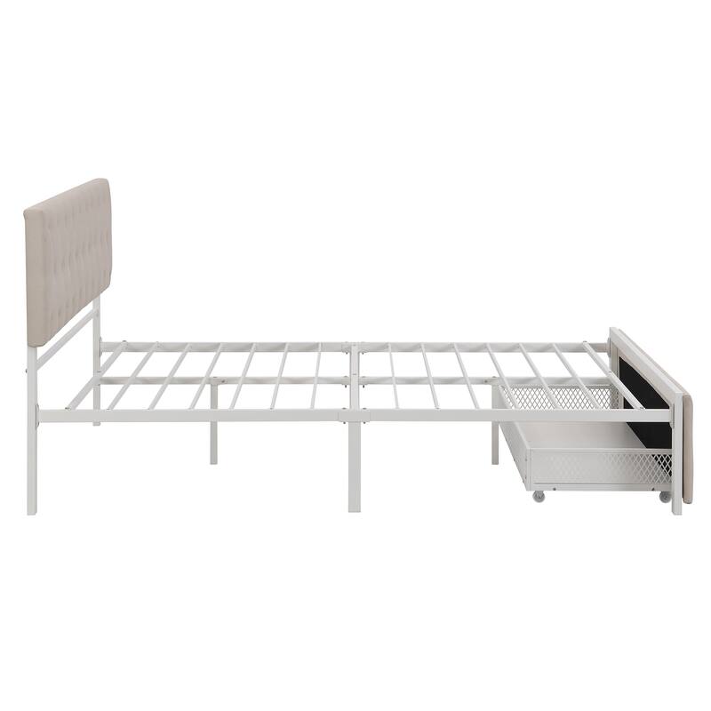 Storage Bed Metal Platform Bed with a Big Drawer