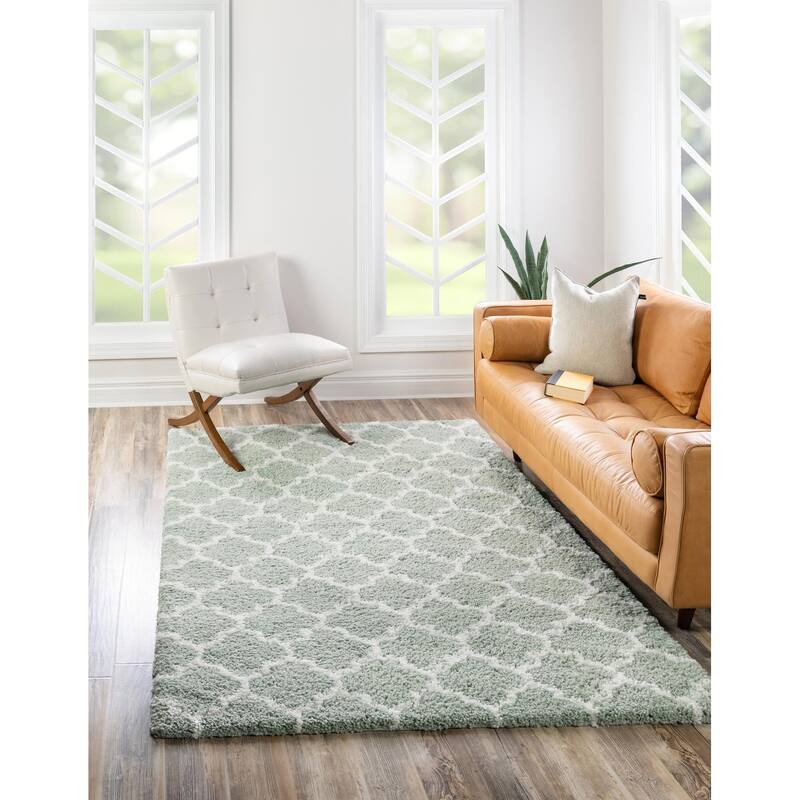 Shag Shoploni Collection Area Rug - 4'1"x6'1" - White Cyan