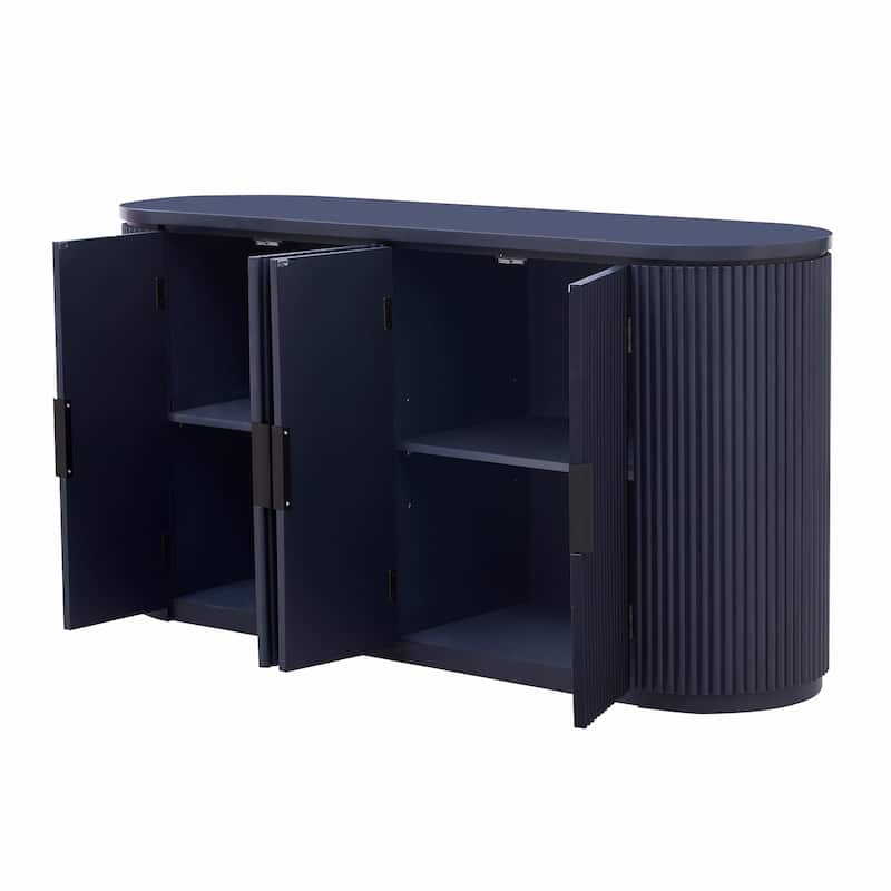 Vertical Striped Door Storage Cabinet with Metal Handles, Adjustable Shelves