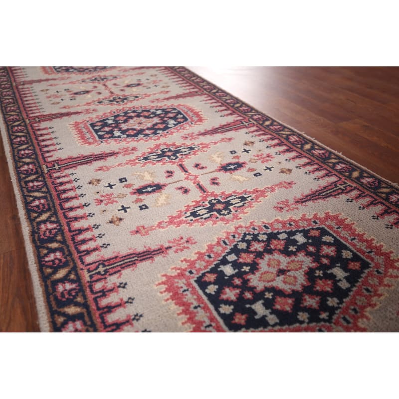 Geometric Viss Oriental Runner Rug Handmade Wool Carpet - 2'6"x 10'0"