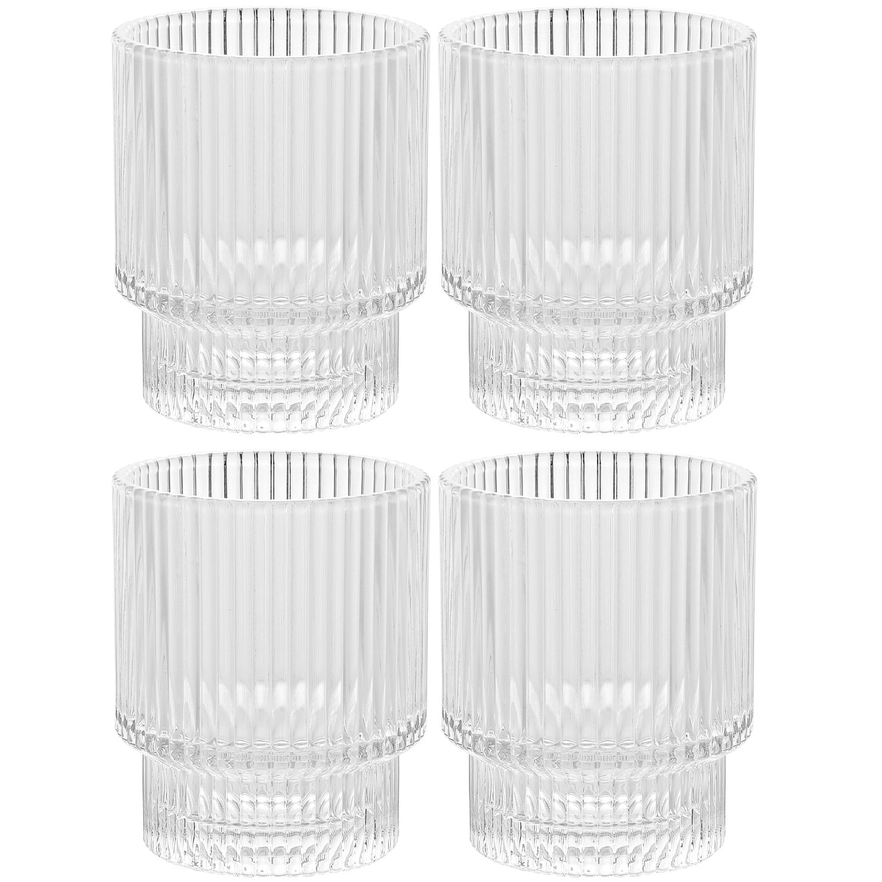 American Atelier Vintage Art Deco 9 Oz. Fluted Drinking Glasses Set Of 4,  Old Fashion Tumbler For Cocktails, Ribbed Lowball Glass Cup For Beverages :  Target