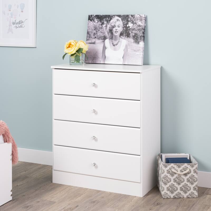 Prepac Astrid 4 Drawer Dresser for Bedroom, Chest of Drawers, Bedroom Furniture, Clothes Storage and Organizer - Crystal White