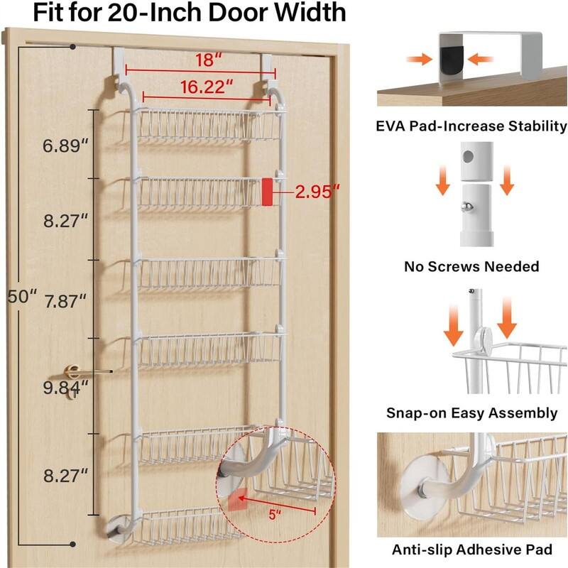 ver the Door Pantry Organizer Metal Pantry Organizers and Storage 6Tier - 5.43"D x 16.73"W x 6.06"H