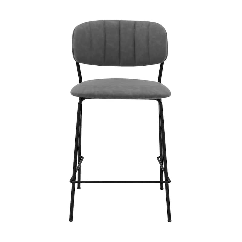Carlo 26" Counter Stool, Gray Faux Leather and Black Metal