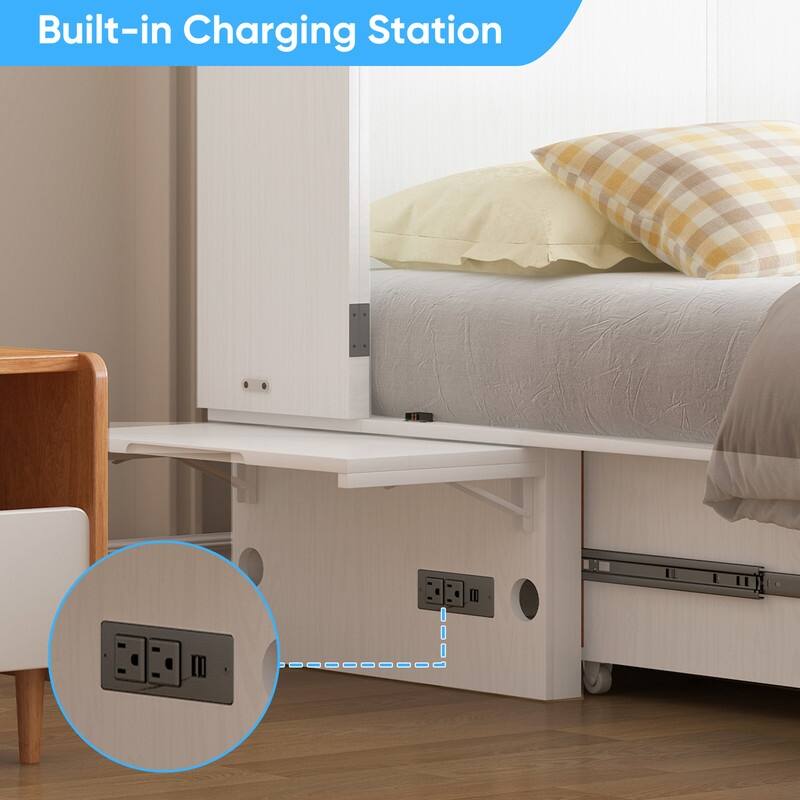 Mixoy Queen Murphy Bed Chest with Charging Station and Storage Drawer,No Mattress