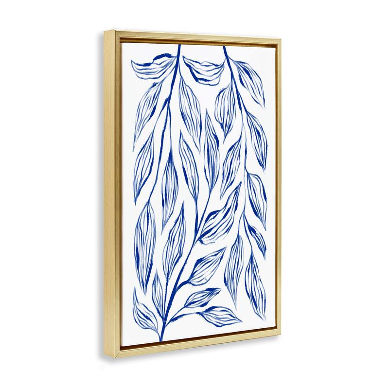Stupell Simple Blue Leaves on White Framed Floater Canvas Wall Art Design By Martina Pavlova