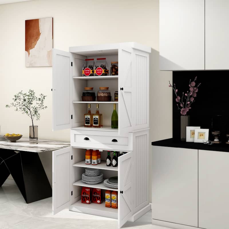71.4'H White Kitchen Pantry Storage Cabinet With 4 Doors