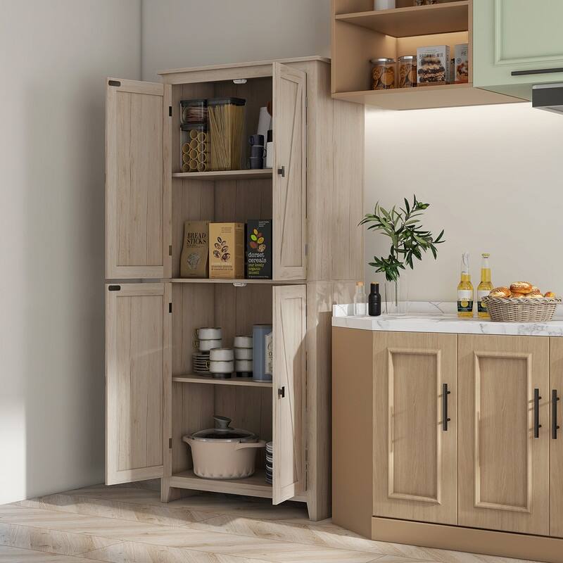 72" Freestanding 4-Door 4 Tiers Kitchen Pantry with Adjustable Shelves