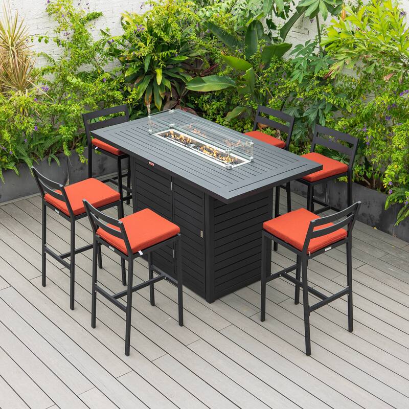 Patio Bar Stool in Powder-Coated Aluminum Frame with Removable Cushion Set of 2