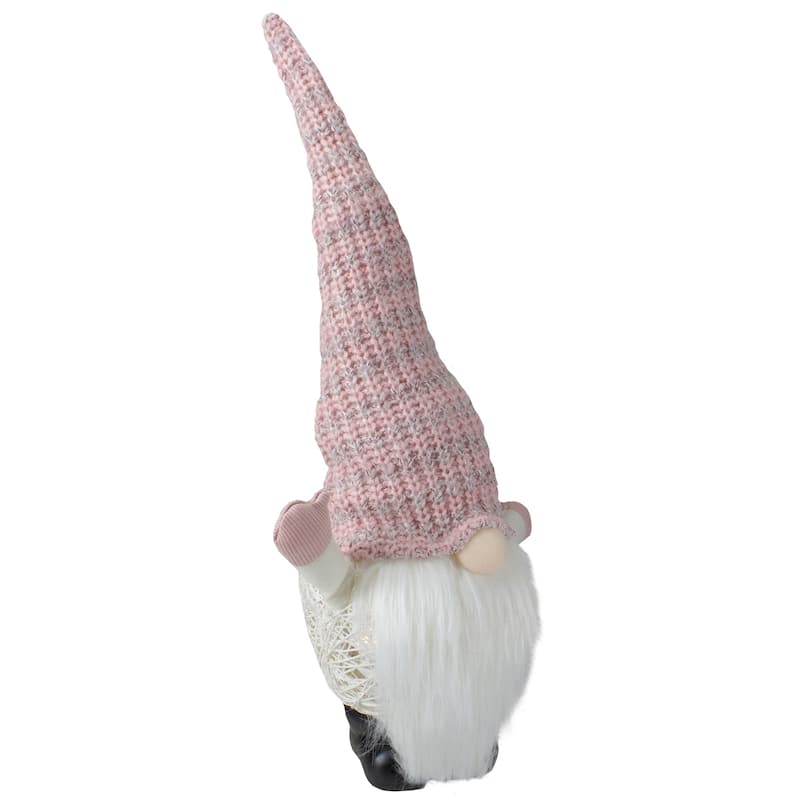 LED Rattan Gnome Christmas Figure - 19" - Warm White Lights - Pink and White