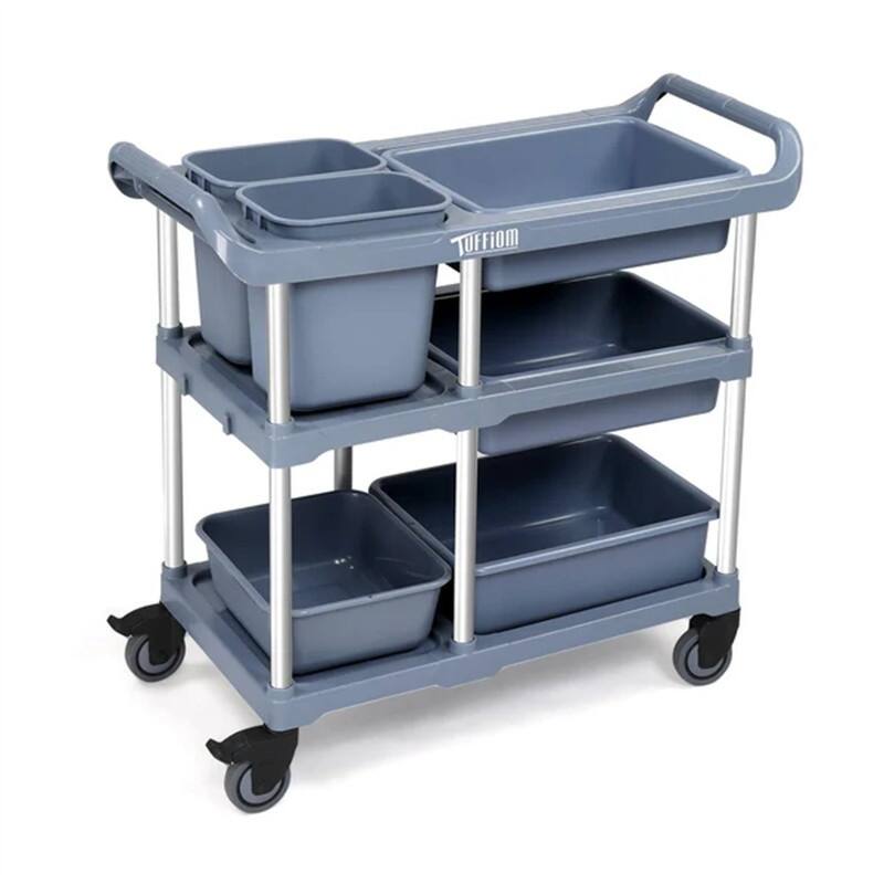 3-Tier 330lbs Capacity Plastic Service Storage Utility Cart with Wheels Black - Grey
