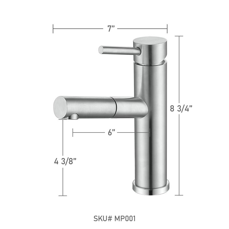MEPO Single Hole Pullout Spout Faucet - 7'' x 7'' x 2'' - Chrome