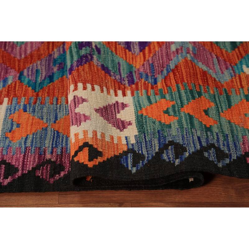 All-Over Geometric Kilim Oriental Area Rug Flatweave Wool Carpet - 8'4" x 9'8"