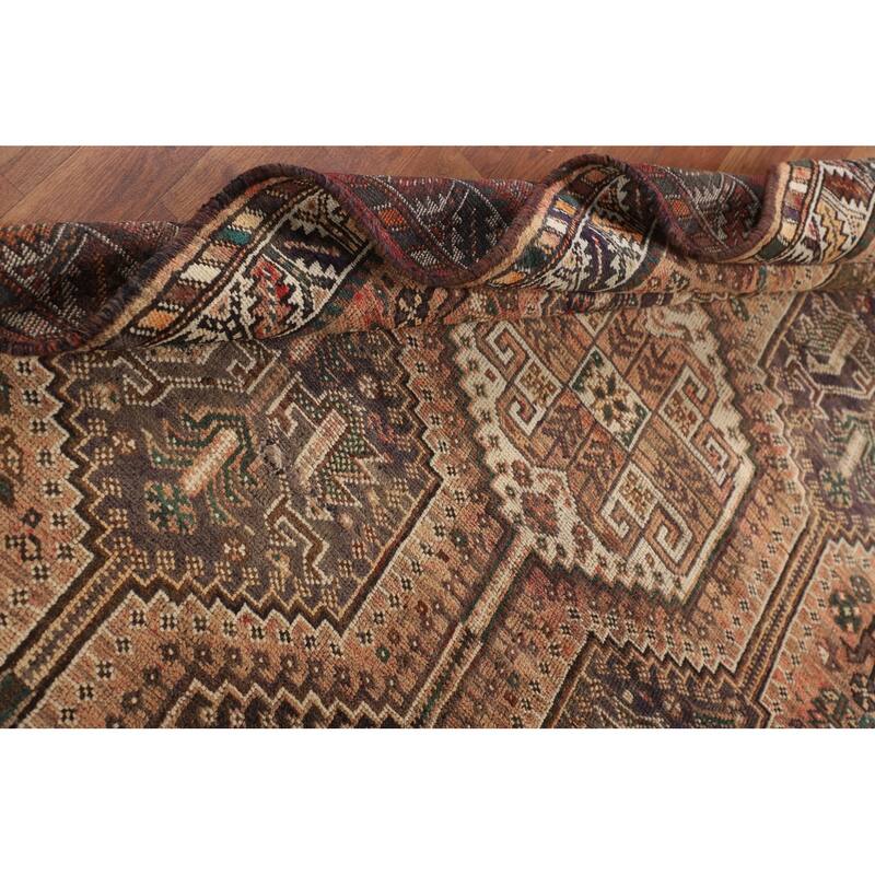 Tribal Geometric Qashqai Persian Antique Rug Hand-Knotted Wool Carpet - 5'0" x 7'11"