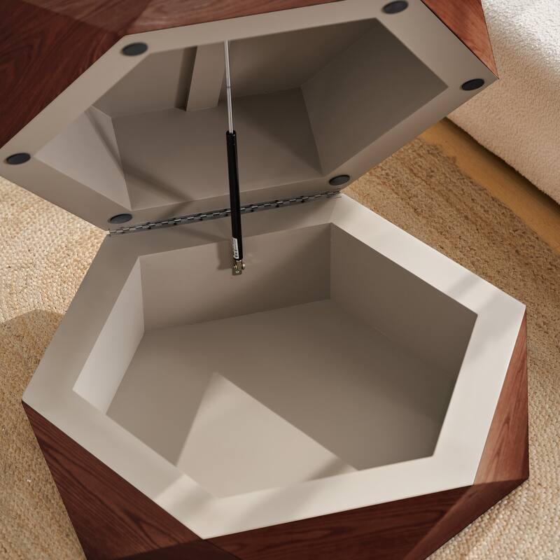 GDFStudio Corvyn Polygon Flip-Top Coffee Table with Hidden Storage and Solid Wood Veneer
