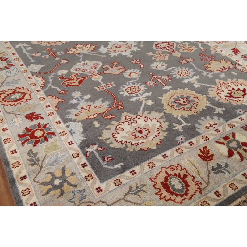 Gray Oushak Indian Rug Hand-Knotted Transitional Wool Carpet - 8'1"x 9'10"