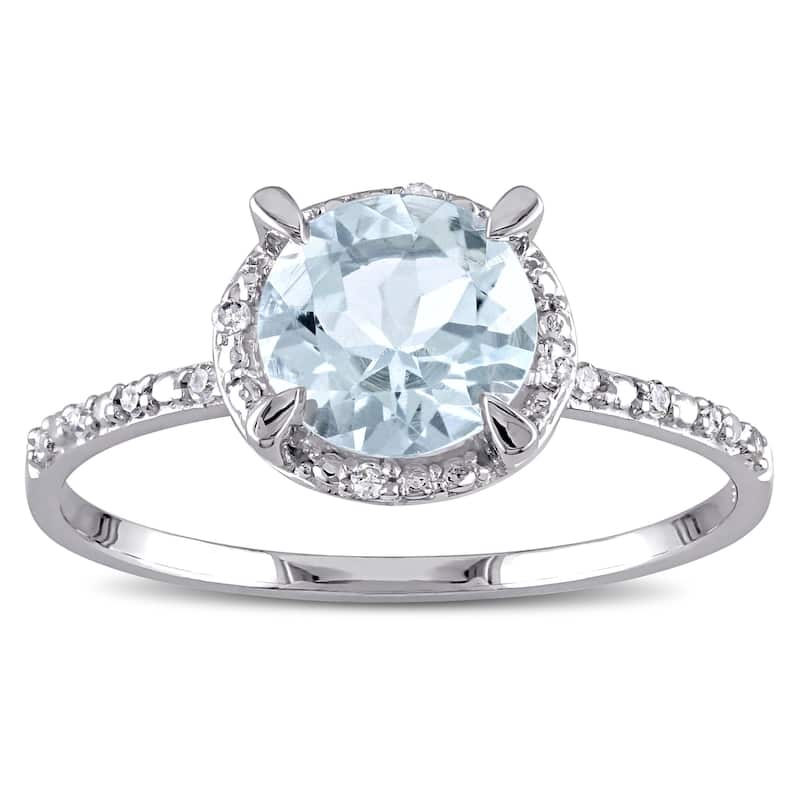 Miadora 10k White Gold Aquamarine and Diamond Accent Halo Ring - Blue