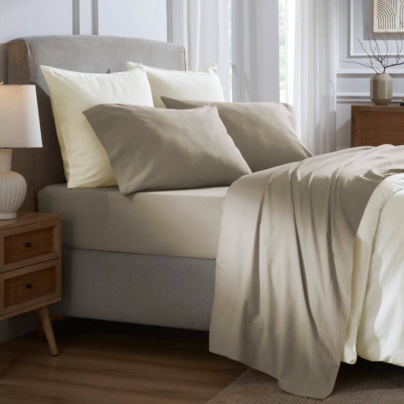 Superior Carmen 100% Cotton Relaxed Wash Bed Sheet Set - Twin XL - Taupe