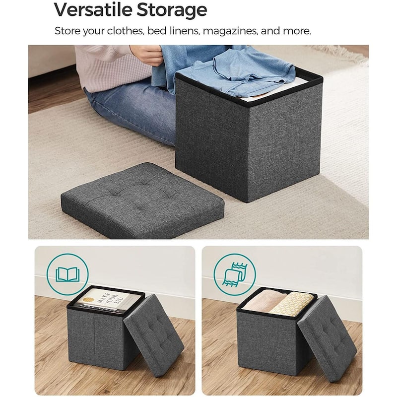 11.8-Inch Foldable Storage Square Ottoman with Tufted Design Perfect for Bedroom or Dressing Room
