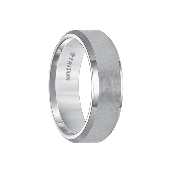 HARVIK Gun Metal Gray Tungsten Carbide Ring with Polished Beveled Edges and Satin Finish Center by Triton Rings - 7mm