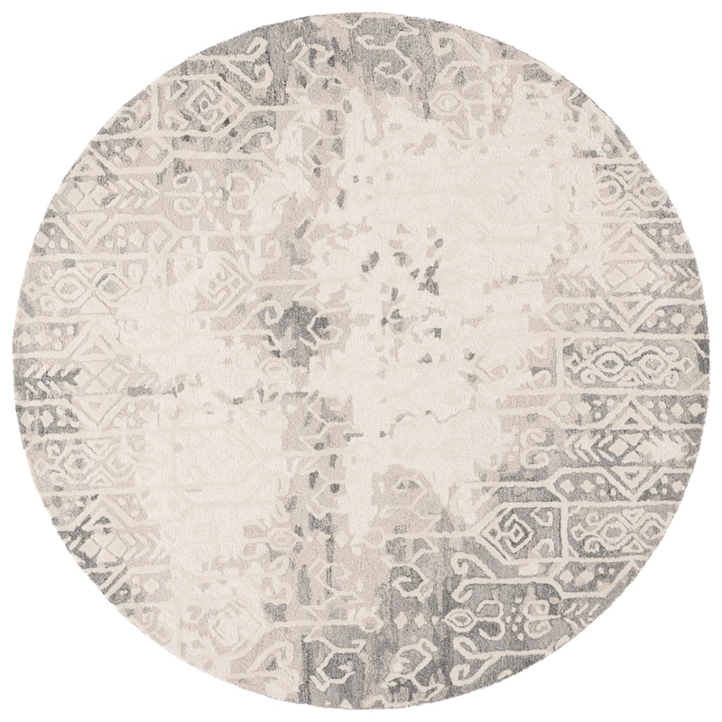 SAFAVIEH Handmade Ebony Marusa Modern & Contemporary Wool Rug - 6' Round - Silver/Ivory