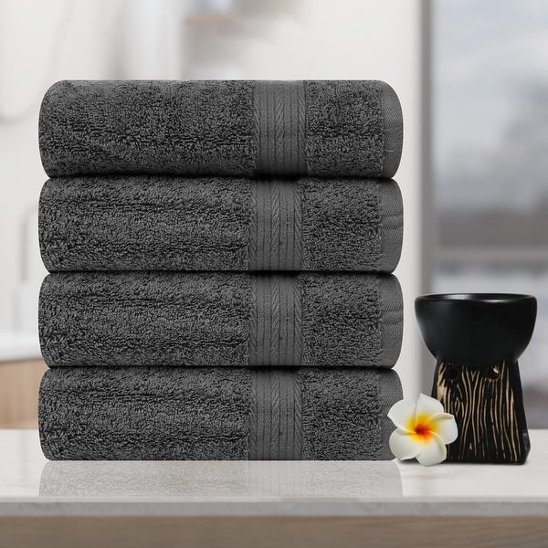 Hand Towels for Bathroom Cotton 600 GSM 18X28 Inch by Ample Decor - 4 Pcs - Grey