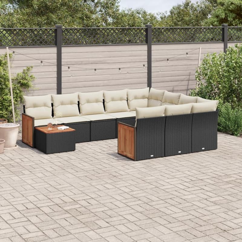 vidaXL Patio Sofa Set with Cushions Outdoor Furniture 11 Piece Poly Rattan - 21.7 x 21.7 x 14.6 - Black and Cream