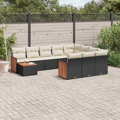 vidaXL Patio Sofa Set with Cushions Outdoor Furniture 11 Piece Poly Rattan - 21.7 x 21.7 x 14.6