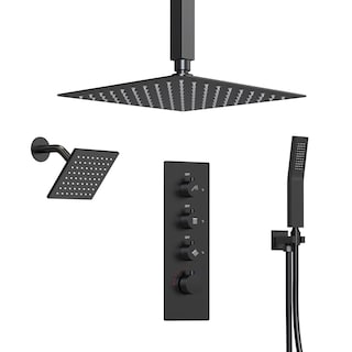 Dual Heads 16" Rainfall & High Pressure 6" Shower System w/ 3 Way Thermostatic Faucet 