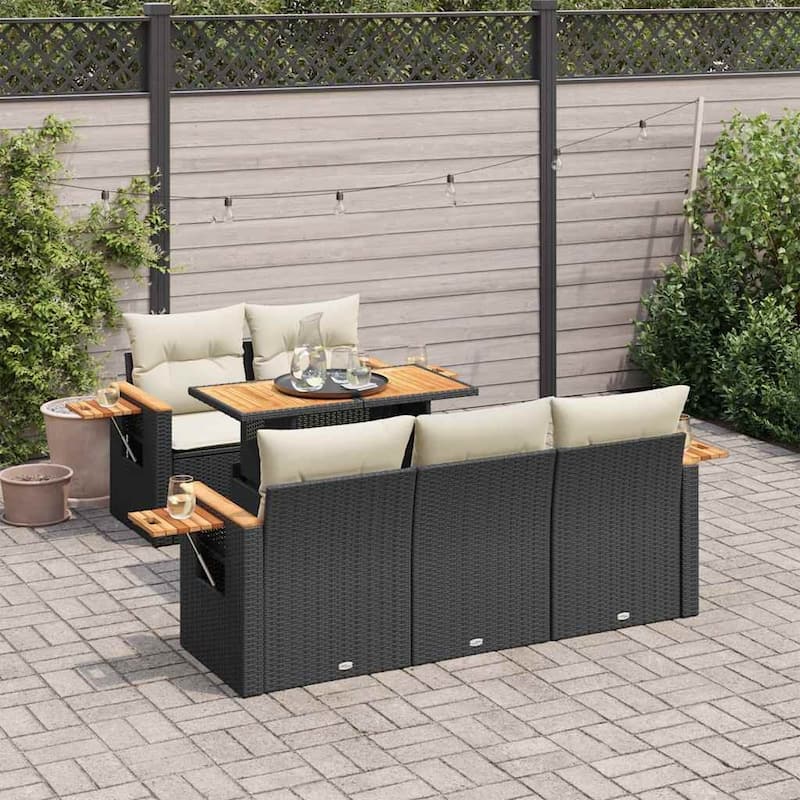 vidaXL Garden Sofa Set Black Poly Rattan Large Modular Garden Sofa Set - 21.7 x 39.4 x 28.7 in