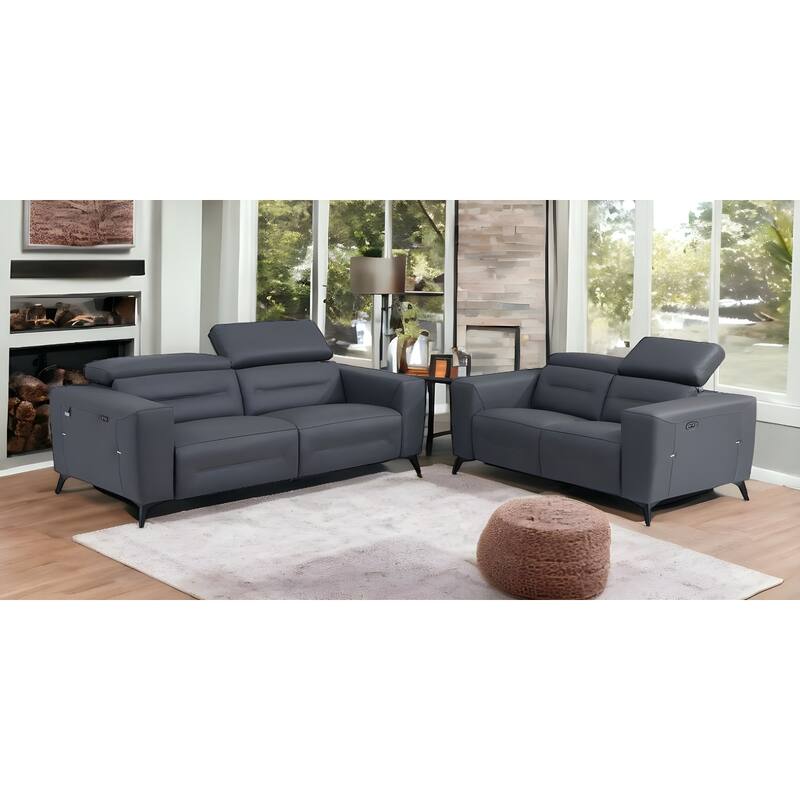 HomeRoots Two Piece Indoor Dark Gray Italian Leather Five Person Seating Set - Dark Gray