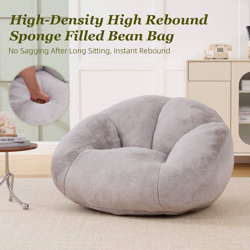 HOMEFUN Fabric Upholstered Oversized Round Comfy Bean Bag Lazy Sofa for Living Room