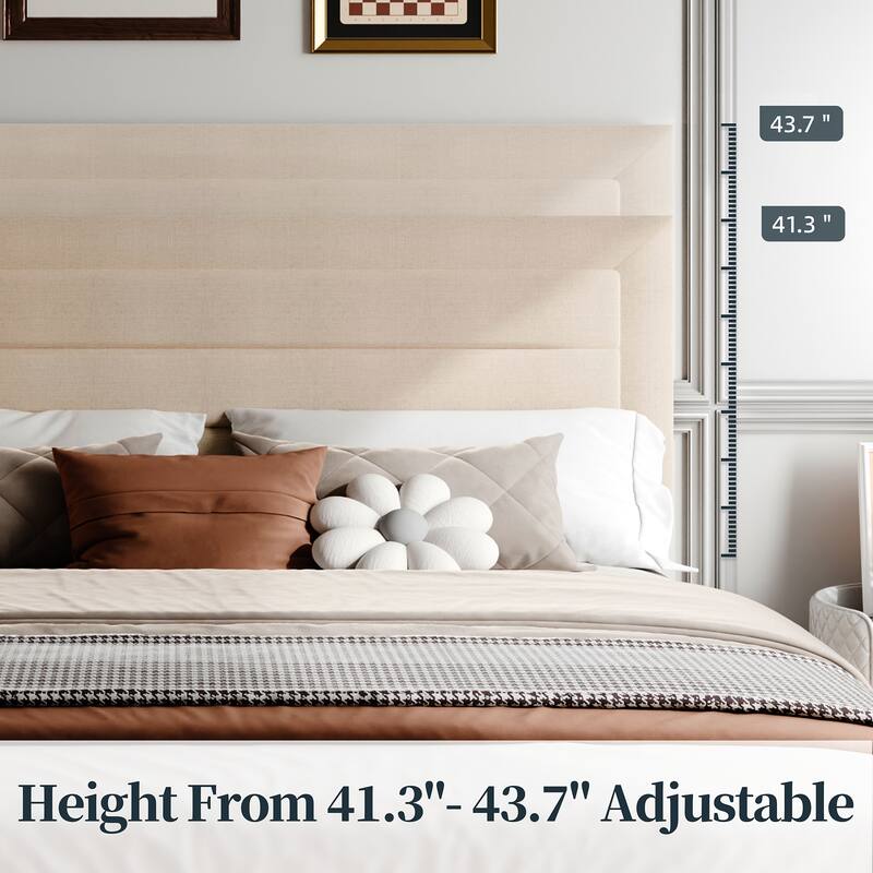 Full & Queen Size Storage Bed Frame with 4 Lockable Drawers, Adjustable Headboard