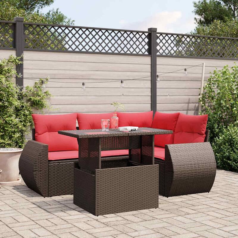 vidaXL Patio Sofa Set with Cushions and Table Outdoor 5 Piece Poly Rattan